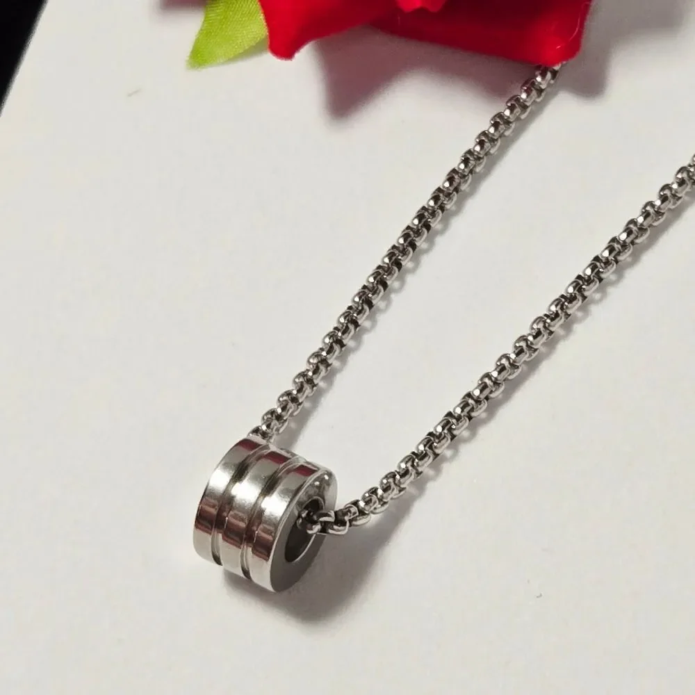 Men’s Titanium Steel Silver Cylinder Barrel Pendant Necklace Hip Hop Minimal 24
